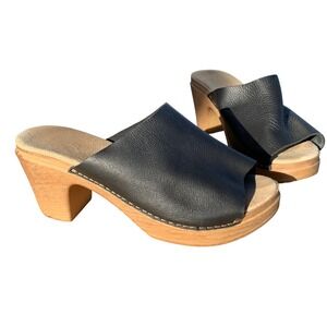 Calou Stockholm Black Leather Platform Clog Heels Women's Size 41